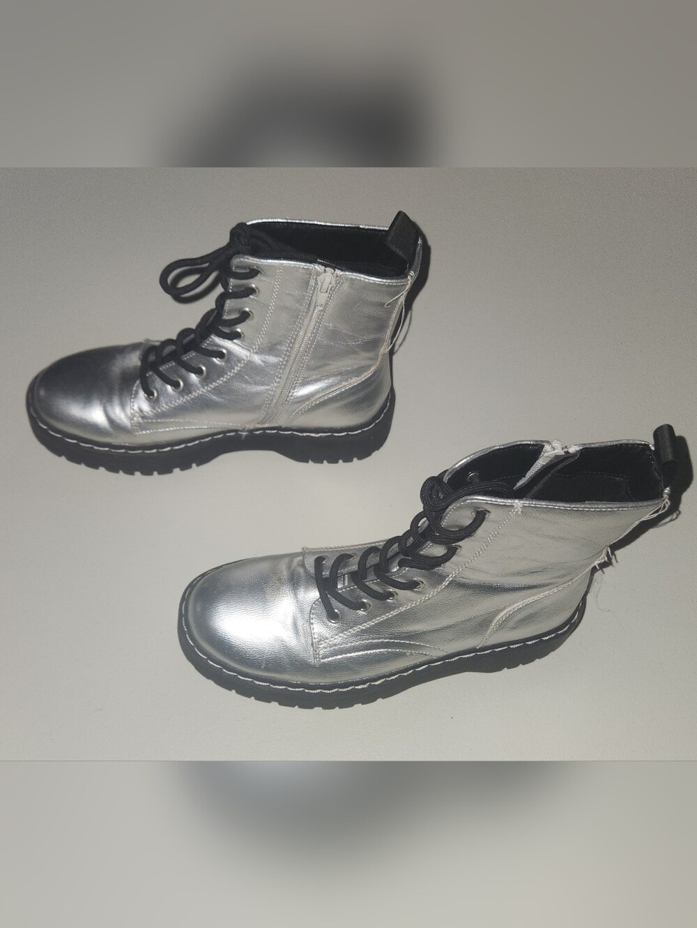 Sincerely Jules Metallic Silver Combat Boots Size 7.5 - Picture 5 of 12